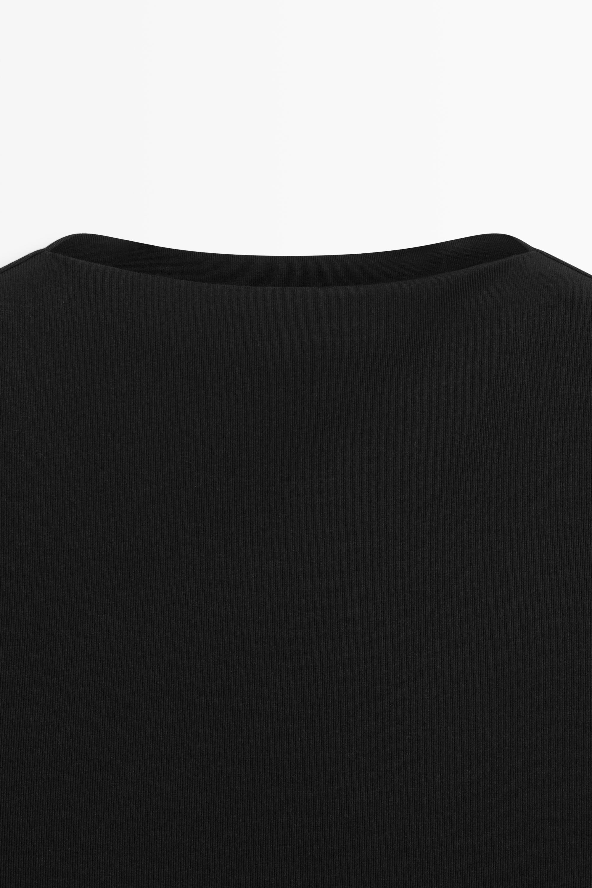 Stretch cotton blend mock neck T-shirt